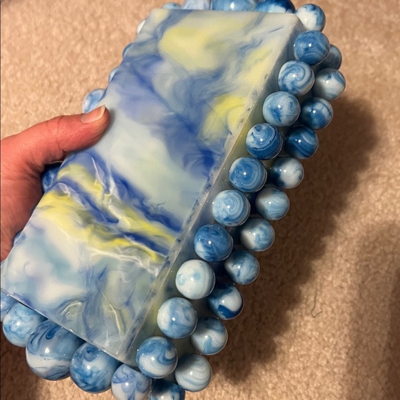 NWOT blue white yellow Acrylic Clutch Women Pearl marble Clutch Box hard Purse - Picture 5 of 5